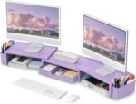 Dual Monitor Stand Riser with Drawer and 2 Pen Holders, Desk Organizer - Image 14