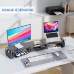 Dual Monitor Stand Riser with Drawer and 2 Pen Holders, Black - Image 3
