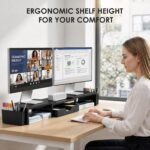 Dual Monitor Stand Riser with Drawer and 2 Pen Holders, Desk Organizer - Image 3