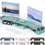 Dual Monitor Stand Riser with Drawer and 2 Pen Holders, Black - Image 10
