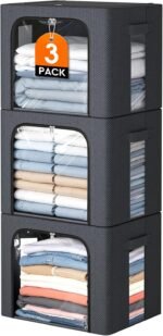 Metal Frame Fabric Clothes Storage Bins, Light Grey, 40L, 4 Pack - Image 9
