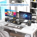 Dual Monitor Stand Riser with Drawer and 2 Pen Holders, Black - Image 2