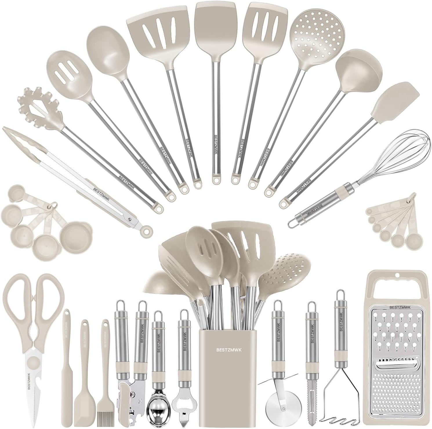 71GDXNCHPoL._AC_SL1500_.jpg 33-Piece Silicone & Stainless Steel Kitchen Utensil Set for Nonstick Cookware - Image 1