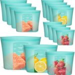 Reusable Silicone Food Storage Bags, 12 Pack Stand-Up Zip Lock Containers