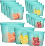 Reusable Silicone Food Storage Bags, 12 Pack Stand-Up Zip Lock Containers