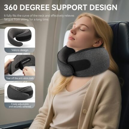 Pure Memory Foam Travel Neck Pillow for Airplanes, Breathable Cover