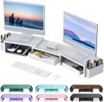 Dual Monitor Stand Riser with Drawer and 2 Pen Holders, Black - Image 8