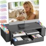 Computer Monitor Stand Riser with Drawer and 2 Pen Holders