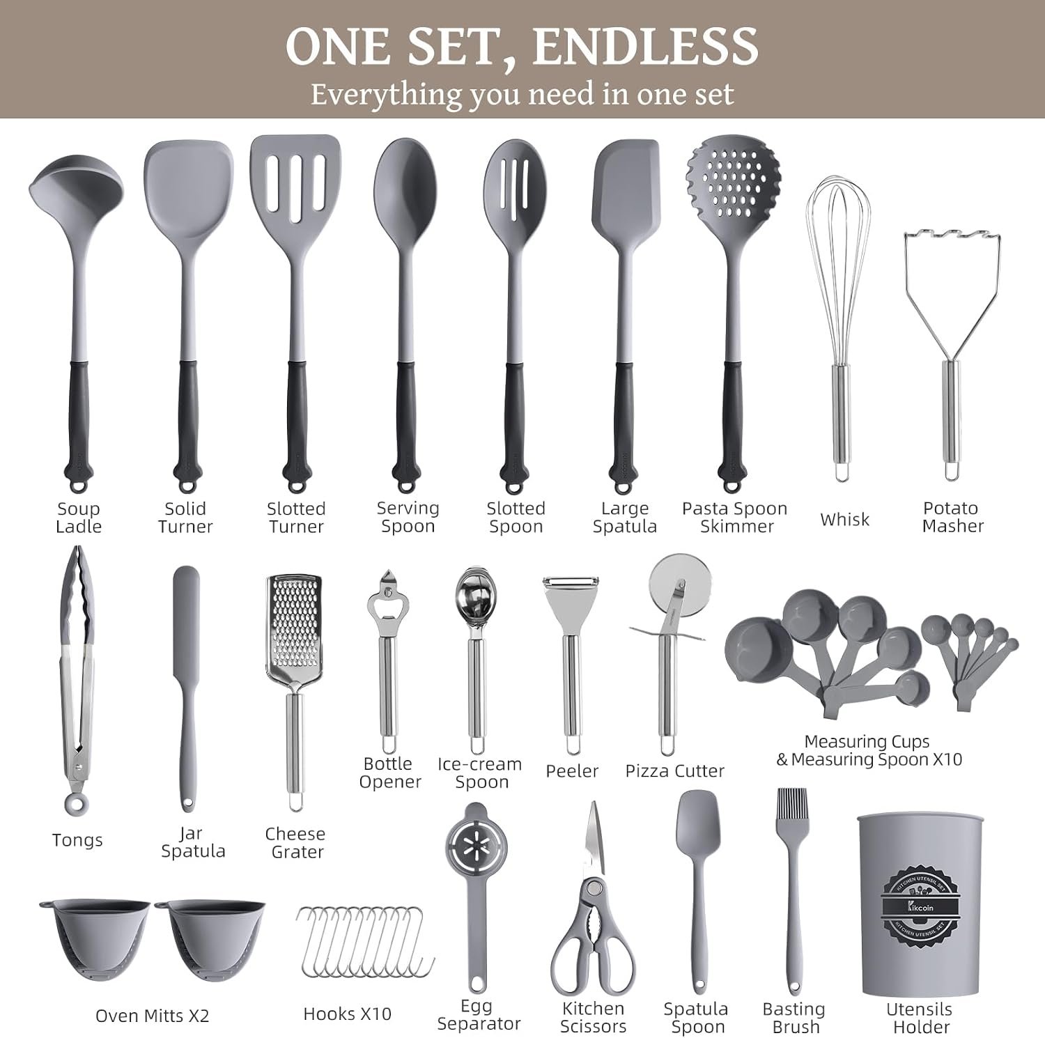 71tUzDFisQL._AC_SL1500_.jpg 43-Piece Silicone Kitchen Utensil Set, Dishwasher Safe, Heat Resistant - Image 1