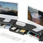 Dual Monitor Stand Riser with Drawer and 2 Pen Holders, Desk Organizer