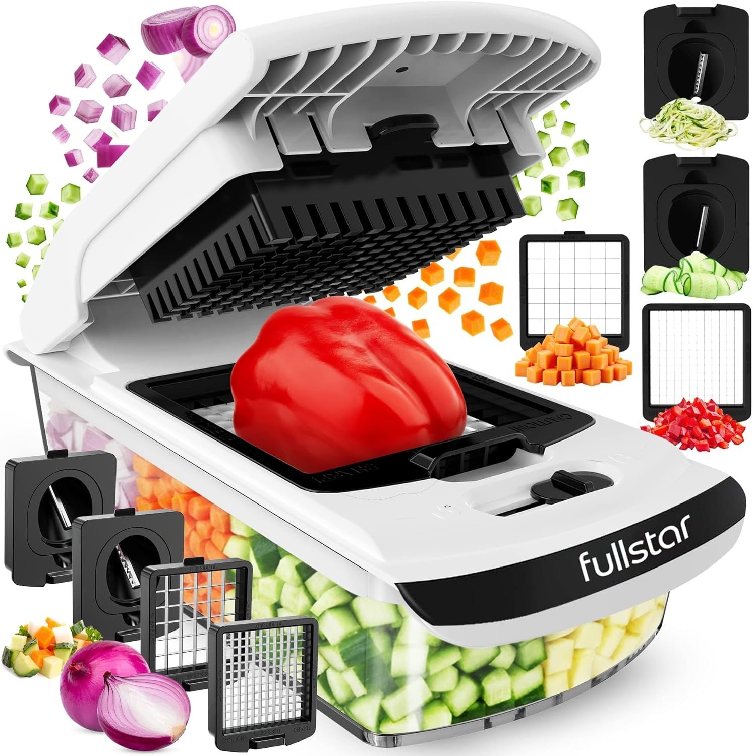 81GZZyozv-L._AC_SL1500_.jpg All-in-1 Vegetable Chopper & Spiralizer Kitchen Tool with Container - Image 1