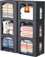 Metal Frame Fabric Clothes Storage Bins, Light Grey, 40L, 4 Pack - Image 10