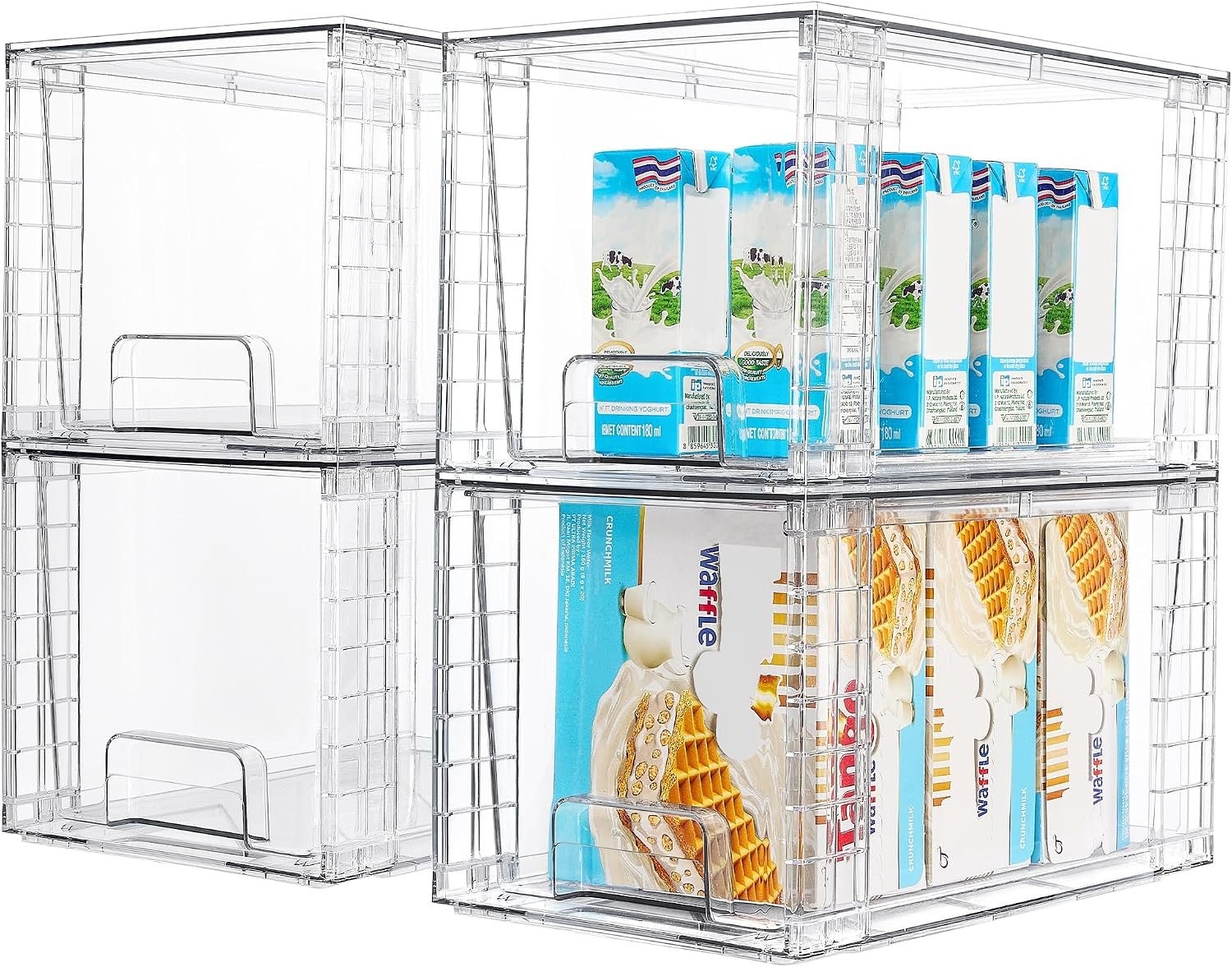 81R2V3FTU8L._AC_SL1500_.jpg Stackable Clear Pantry Storage Drawers, 4 Pack, Large - Image 1