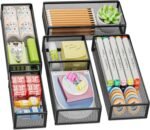 Desk Drawer Organizer Set, 5 Pack Mesh Storage Trays with Divider