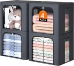 Metal Frame Fabric Clothes Storage Bins, Light Grey, 40L, 4 Pack