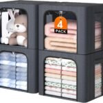 Metal Frame Fabric Clothes Storage Bins, Light Grey, 40L, 4 Pack